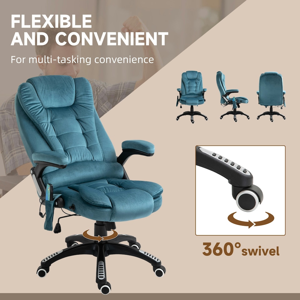 image 1 of Vinsetto Office Chair w/ Heating Massage Points Relaxing Reclining Blue