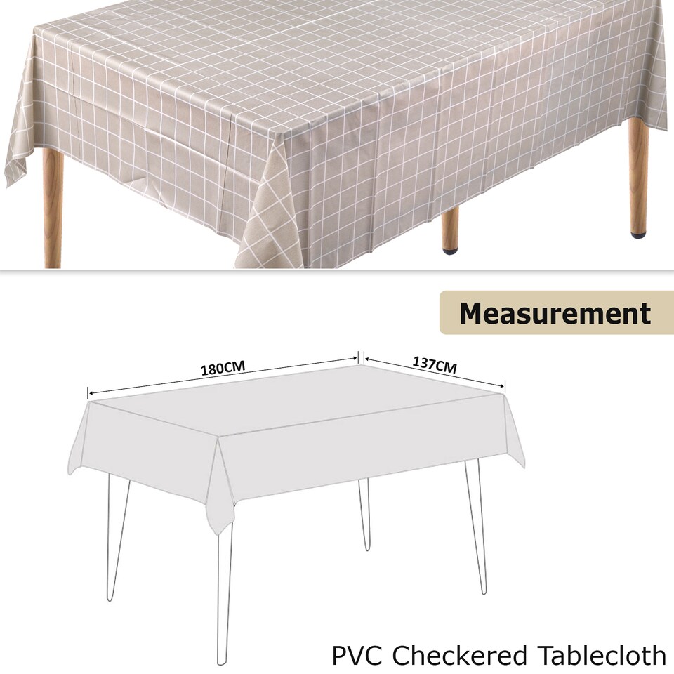 image 1 of Checkered Rectangular Tablecloth, PVC Plastic Table Cover - 137x180cm