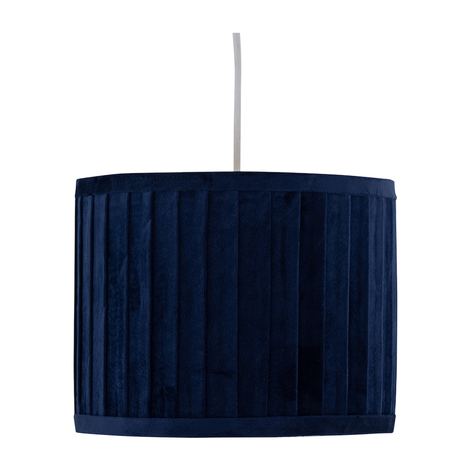 image 1 of Sundance - Navy Blue Velvet Pleated 25cm Lamp Shade with Gold Inner | Blue | Pleated navy velvet with gold cardboard inner detail | 1