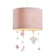 image 1 of Soft Blush Pink Velvet Pendant Lamp Shade with Hanging Felt Stars and Clouds | Pink