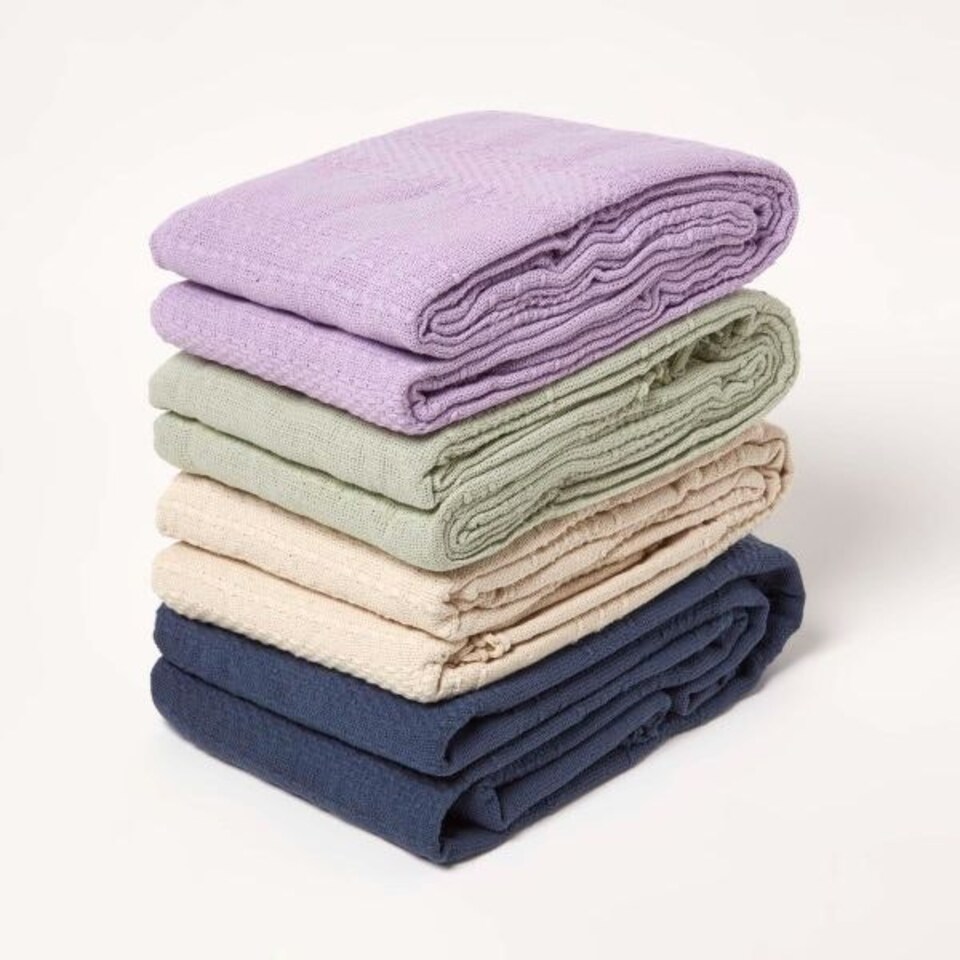 image 1 of Homescapes Kashi Navy Cotton Throw with Tassels - 255 x 360 cm Blue