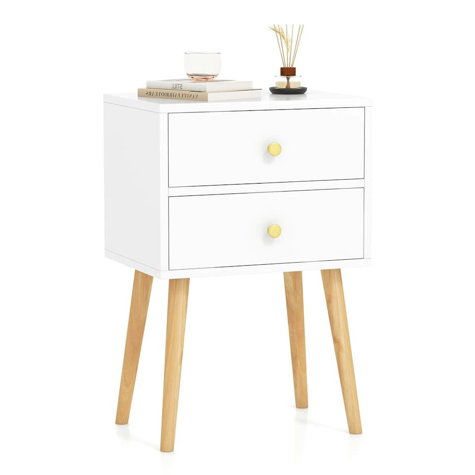 image 1 of COSTWAY Nightstand 2-Drawer Bedside Table w/Storage White White