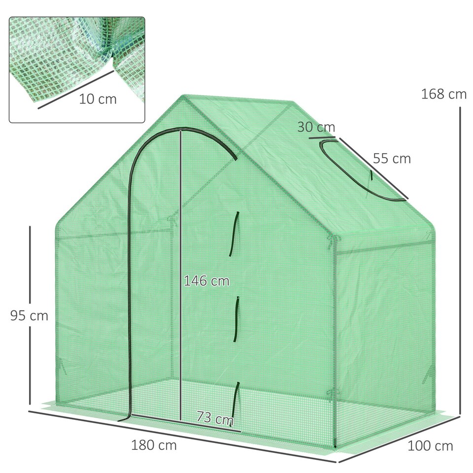 image 1 of Outsunny Walk-In Portable Greenhouse Mini Grown House Steel Frame Window Green