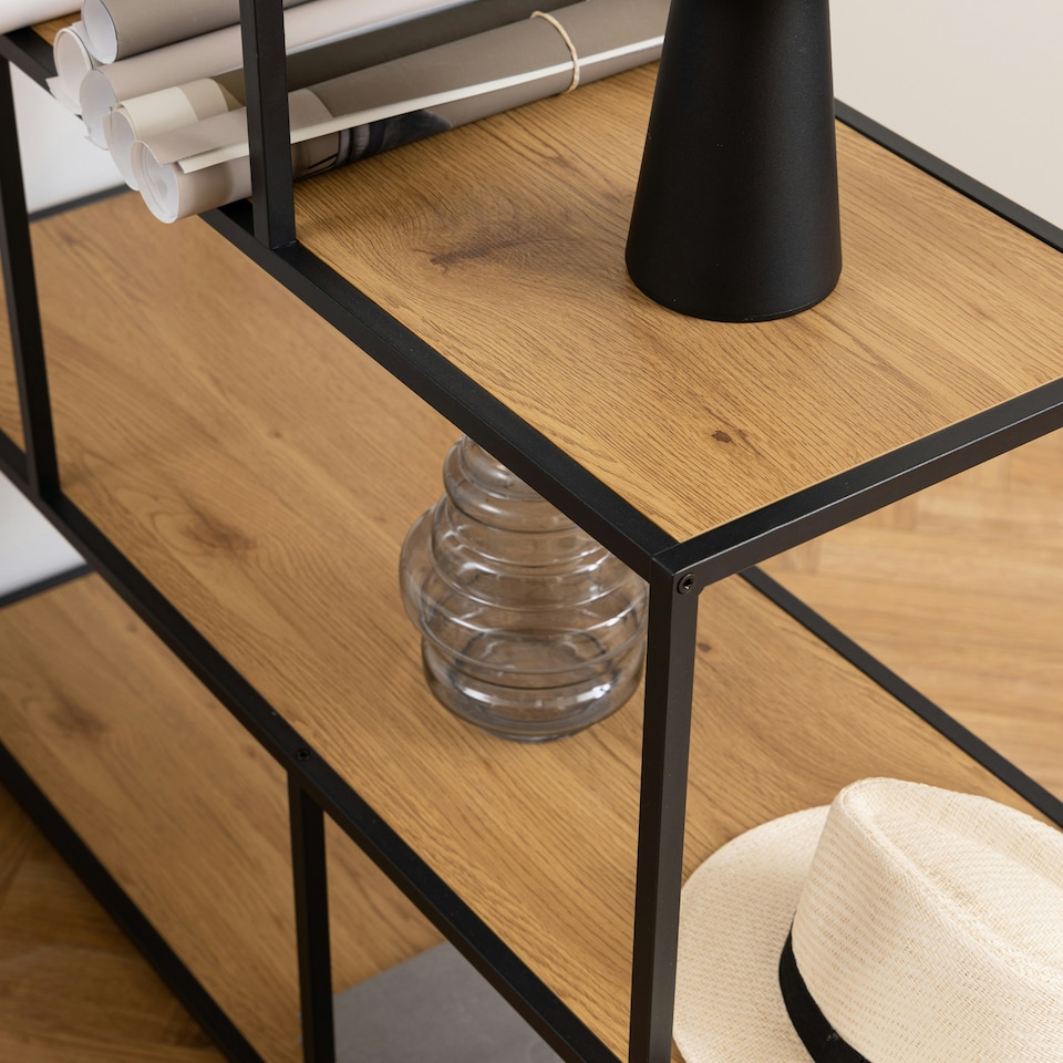 image 1 of Seaford Bookcase with 4 Shelves and 1 Drawer in Black and Oak