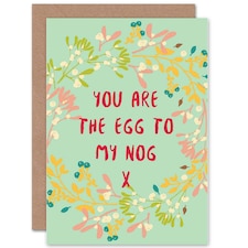 Egg To My Nog Wreath Mistletoe Christmas Card