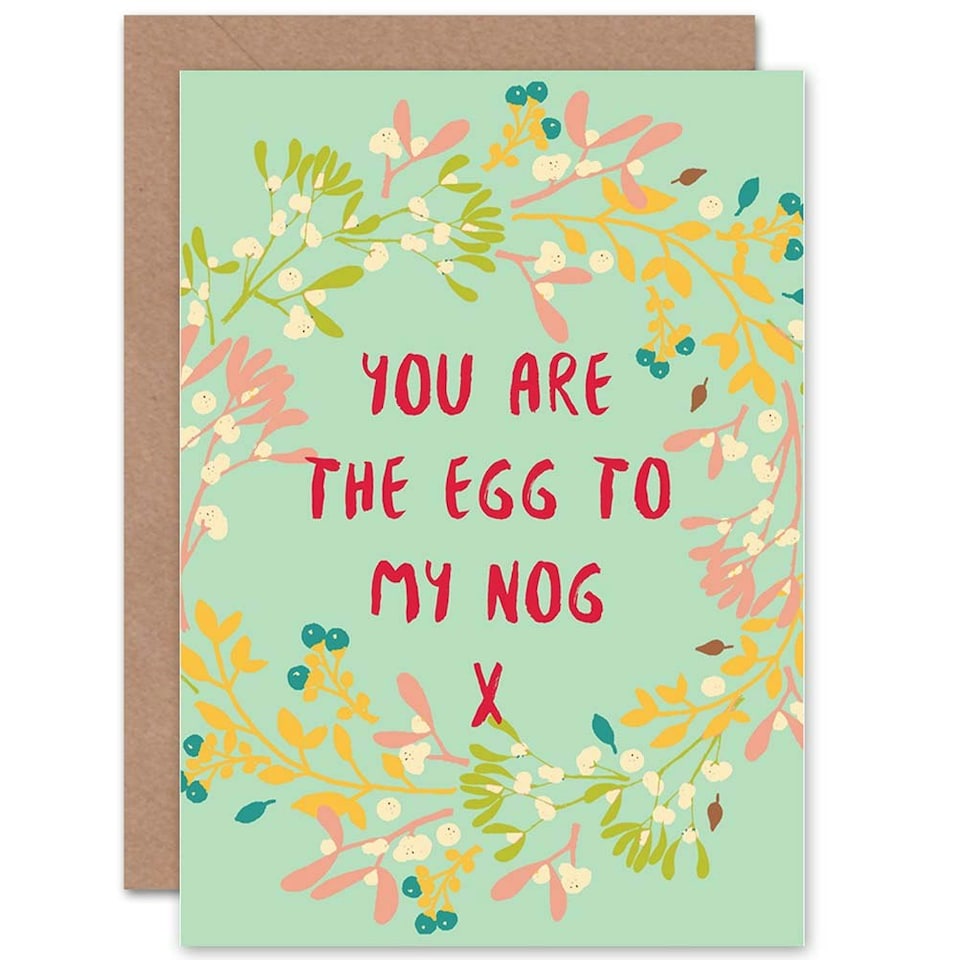 image 1 of Egg To My Nog Wreath Mistletoe Christmas Card