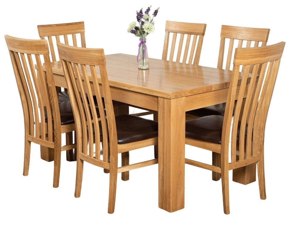image 1 of Dakota 152 x 87cm Medium Oak Dining Table and 6 Harvard Chairs | Brown | Brown