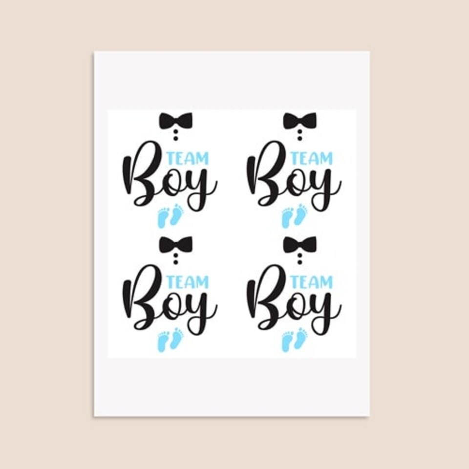 image 1 of Team Boy Gender Reveal Square Stickers 95mm - Sheet of 4