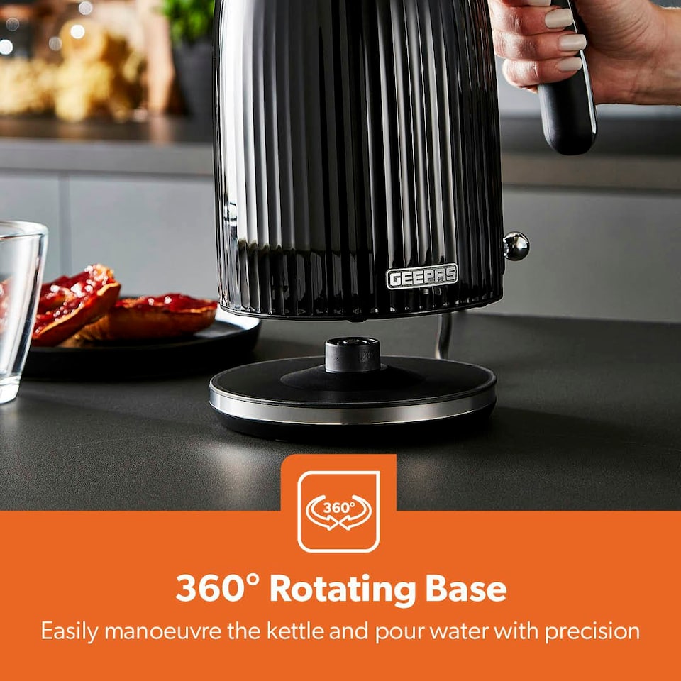 image 1 of GEEPAS 1.7L Electric Kettle 3000W 360° Rotational Base Cordless Jug Kettle|Black|Fluted