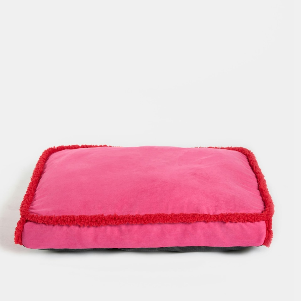 image 1 of OHS Sherpa Bind Rectangular Soft Plump Plush Cosy Pet Dog Cat Crate Cushion Bed Mat Multi | Pink and Red | L