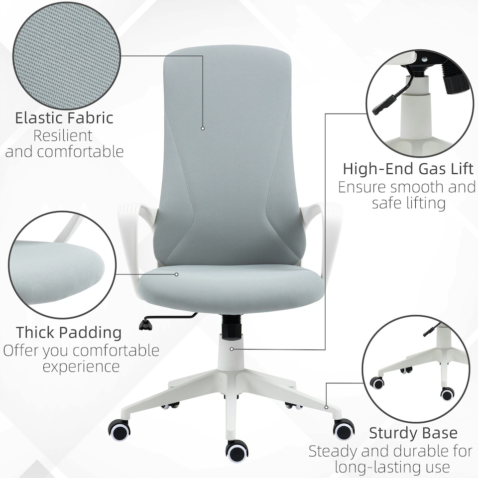 image 1 of Vinsetto High-Back Home Office Chair Height Adjustable Elastic Desk Chair Grey