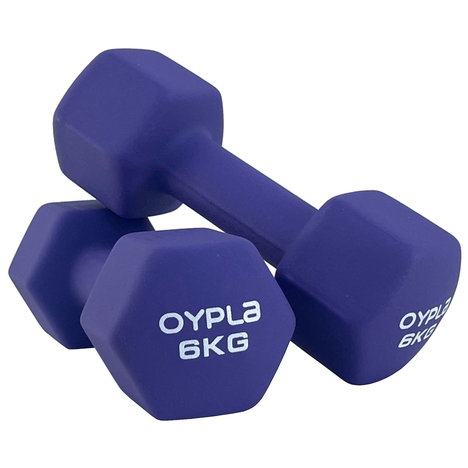 image 1 of Pair of 6kg Hex Anti Roll Neoprene Non Slip Hand Dumbbells Workout Weights