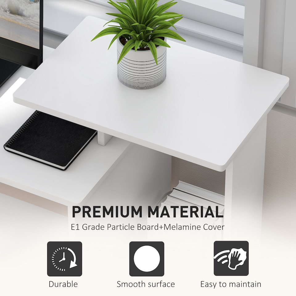 image 1 of HOMCOM Computer Desk with Sliding Keyboard Tray Storage Drawer Shelf Home Office Workstation White