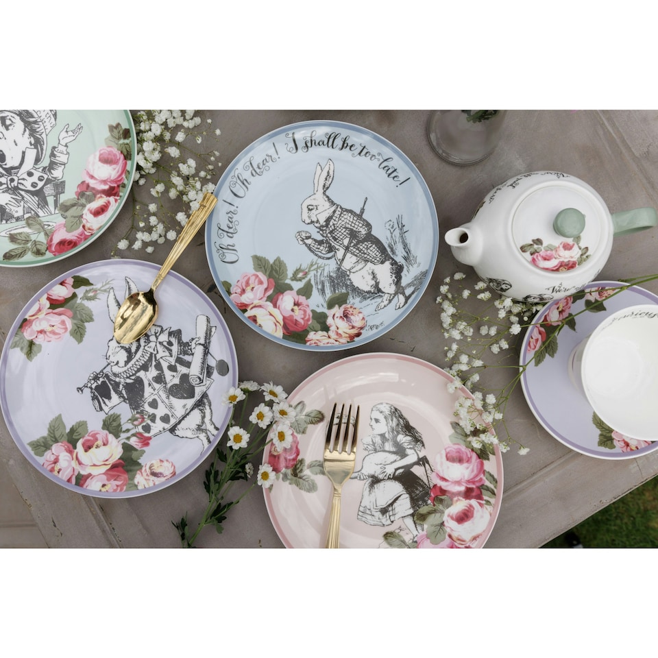 image 1 of Mikasa Alice in Wonderland Side Plate Set Bone China 21cm Set of 4 | Multi