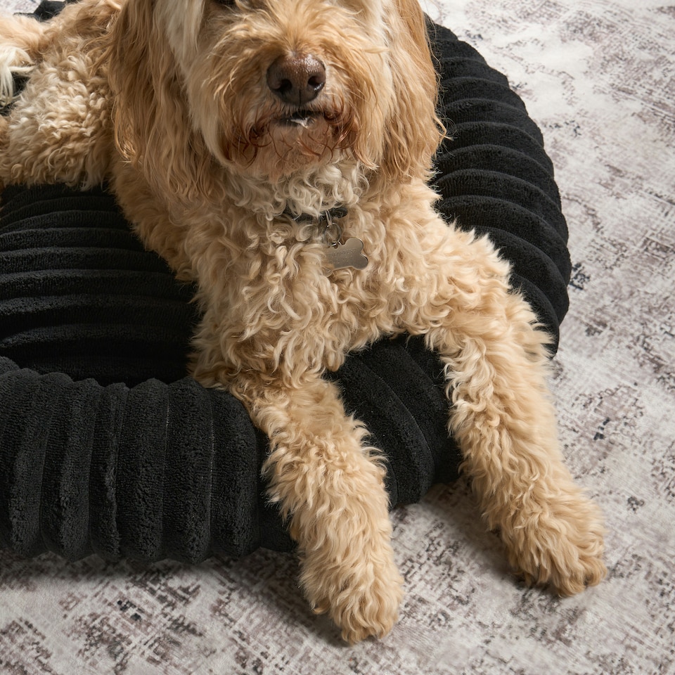 image 1 of OHS Ribbed Round Plush Plump Soft Warm Cosy Pet Dog Cat Cushioned Donut Bed Black | L