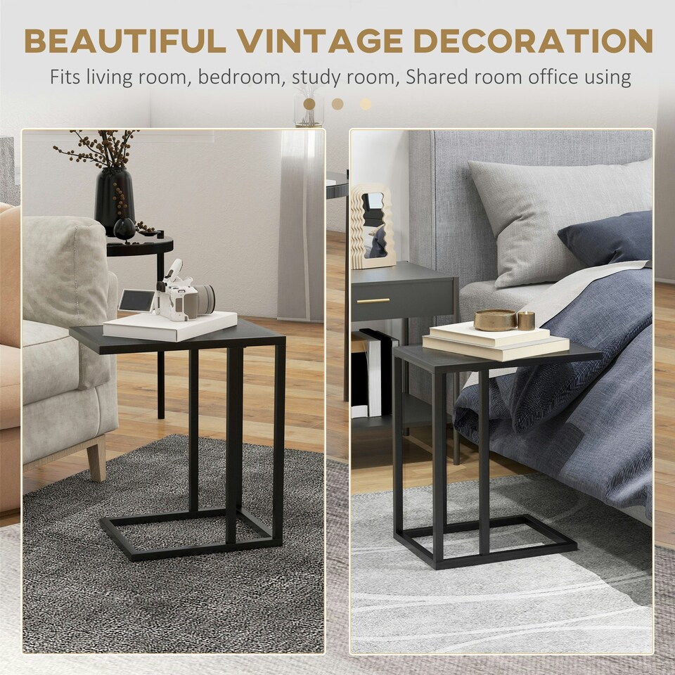 image 1 of HOMCOM C Shape Side Table w/ Wood-Effect Top Black