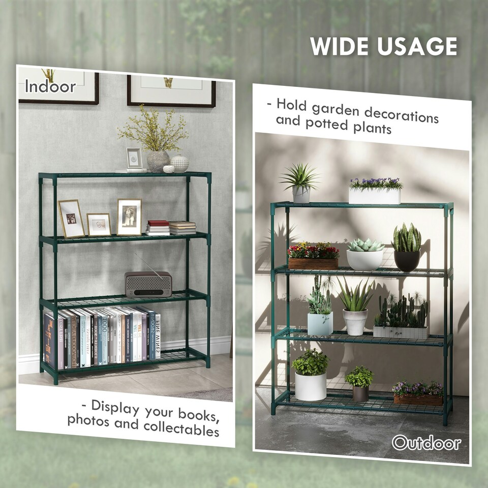 image 1 of Outsunny Plant Stand, 4-Tier Planter Holder Flower Display Rack, Dark Green Green