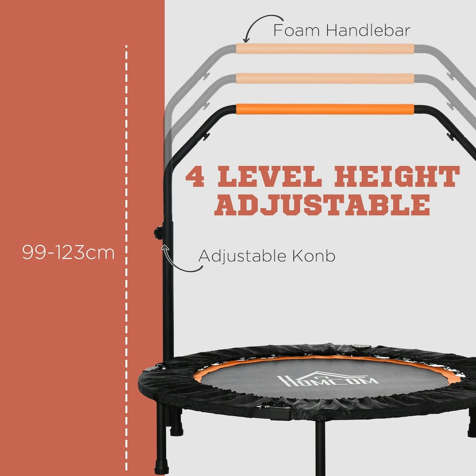 image 1 of HOMCOM 40" Foldable Mini Fitness Trampoline w/ Foam Handle, Orange