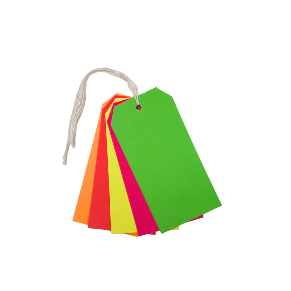 image 1 of Pack of 30 Assorted Colour Neon Fluorescent Luggage Strung Tags 60 x 120mm