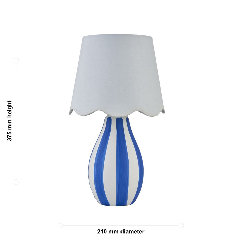 image 1 of Set of 2 Connie - Blue and White Stripe Ceramic Table Lamps