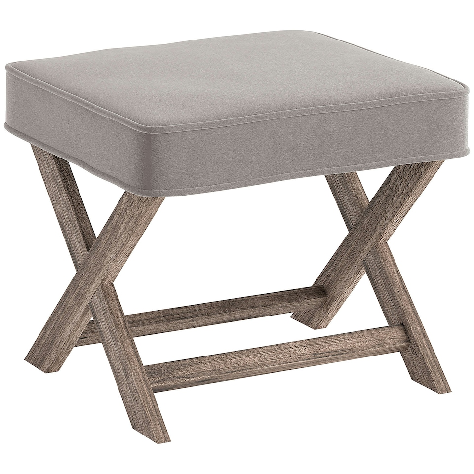 image 1 of HOMCOM Vintage Footstool Padded Seat X Shape Chair Velvet Cover Shabby Grey