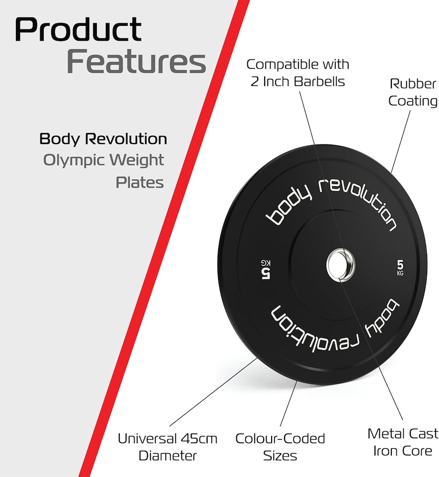image 1 of Body Revolution Olympic Bumper Plates Black 5 kg Pair