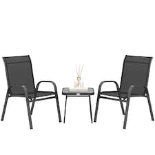 Outsunny Garden Bistro Set, 3 Piece Garden Furniture Set with Stackable Armchairs and SPC Board Coffee Table, Bistro Table and Chairs with Texteline Seats for Balcony, Porch, Black