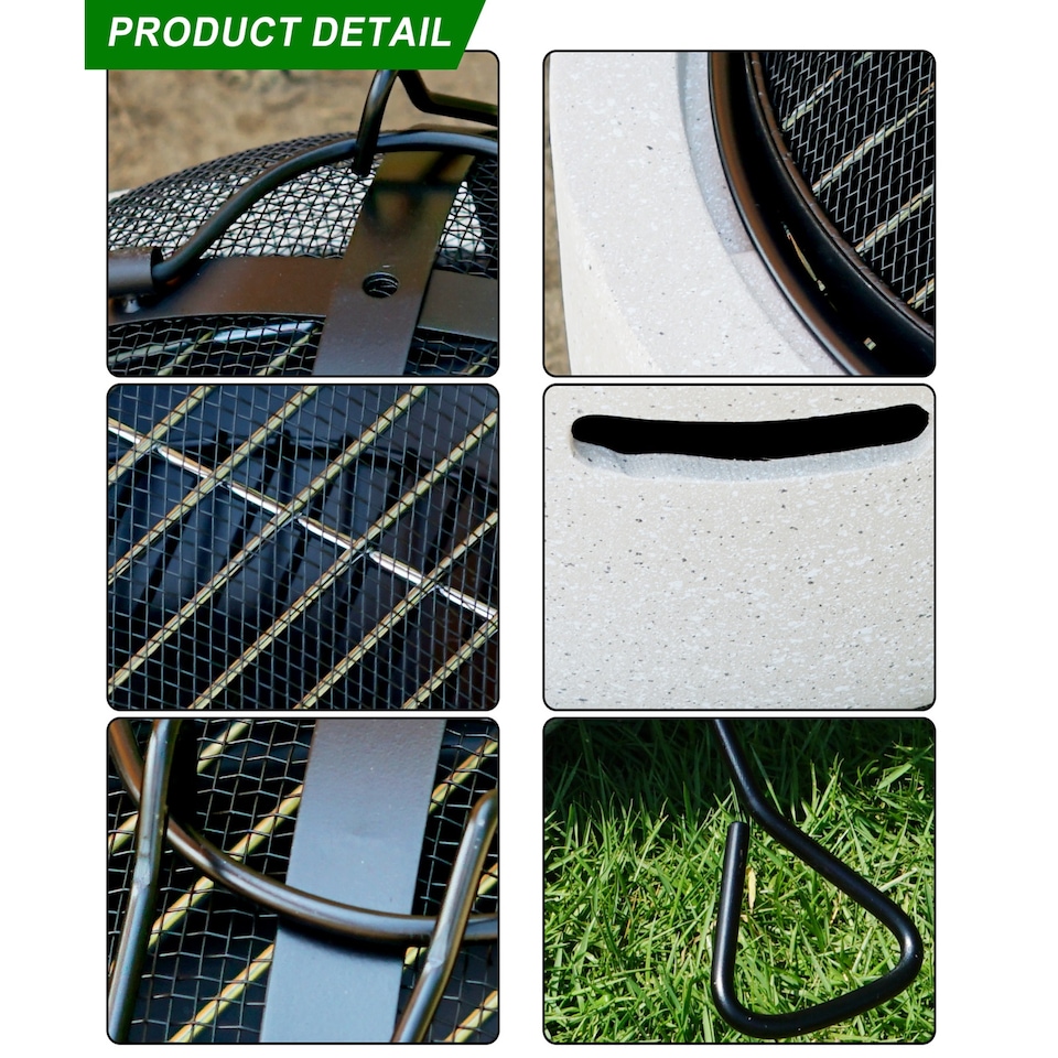 image 1 of Gr8 Garden Cream 18 Inch Round MgO Fire Pit Barbecue Grill BBQ Bowl Camping Heater Burner