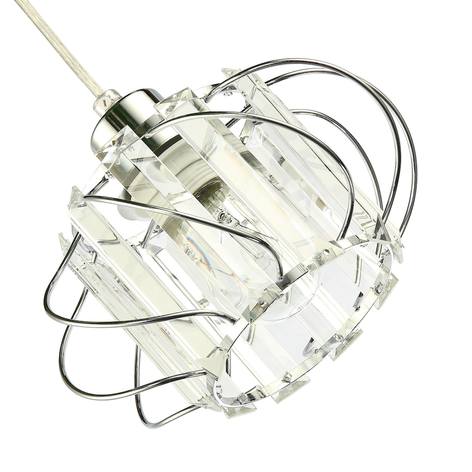 image 1 of Modern Pendant Lamp Shade with Clear Acrylic Rectangular Prims and Chrome Frame | Chrome