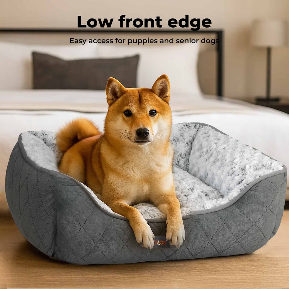 image 1 of Skylos Large Dog Bed Pet Cushion Fluffy Plush Washable for Calming Anxiety | Grey | Large | L