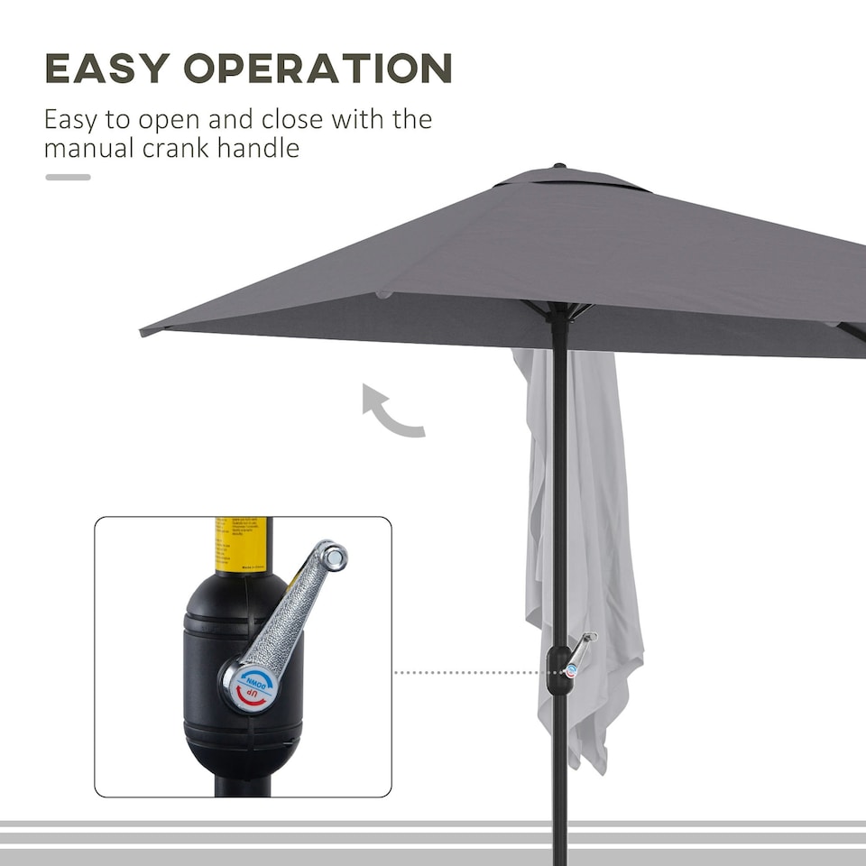 image 1 of Outsunny 2.3m Garden Balcony Half Round Umbrella Metal Parasol Umbrella Grey