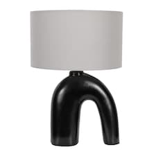 ValueLights Lia Black Arch Ceramic Table Lamp Grey Shade