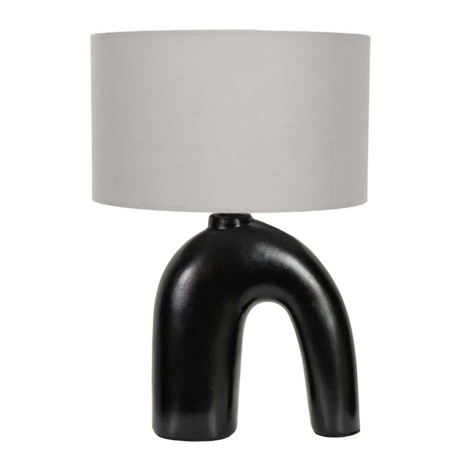 image 1 of ValueLights Lia Black Arch Ceramic Table Lamp Grey Shade
