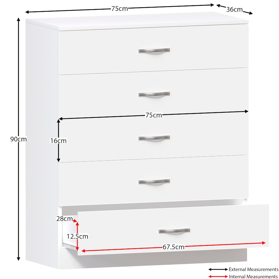 image 1 of Vida Designs Riano 5 Drawer Chest of Drawers Bedroom Storage, White