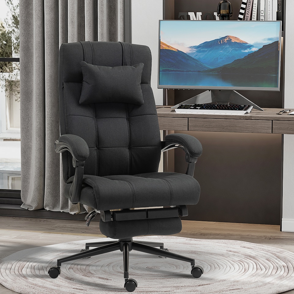 image 1 of Vinsetto Office Chair, Computer Chair with Adjustable Height, Head Pillow, Footrest for Home, Black