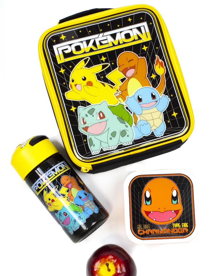 image 1 of Pokemon Lunch Bag Set | Adventure with Pikachu, Bulbasaur, Squirtle, Charmander | 5-Piece School Dinner Bag with BPA-Free Water Bottle & Snack Pots | One Size Fun