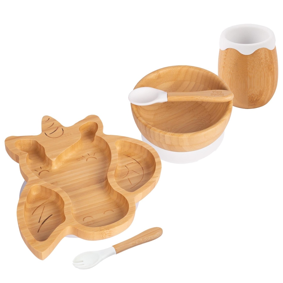 image 1 of Tiny Dining 5pc Bamboo Unicorn Baby Weaning Set - White