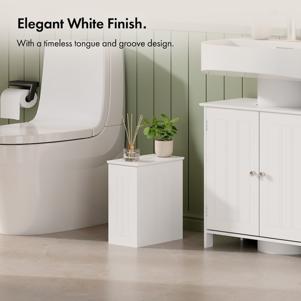 image 1 of VonHaus Holbrook White Bathroom Storage Box with Lid