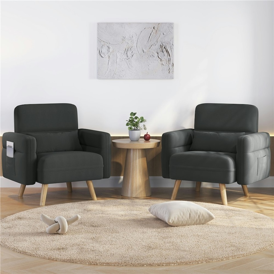 image 1 of Yaheetech Fabric Armchair Chair with Rubberwood Legs Side Pockets and Lumbar Pillow | Grey | Dark Grey