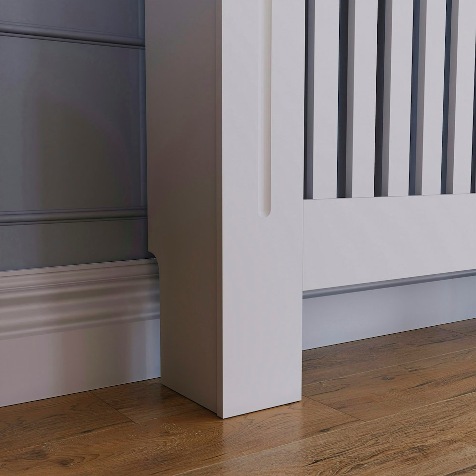 image 1 of Vida Designs Chelsea Radiator Cover Painted MDF Slatted Cabinet, White, 152cm