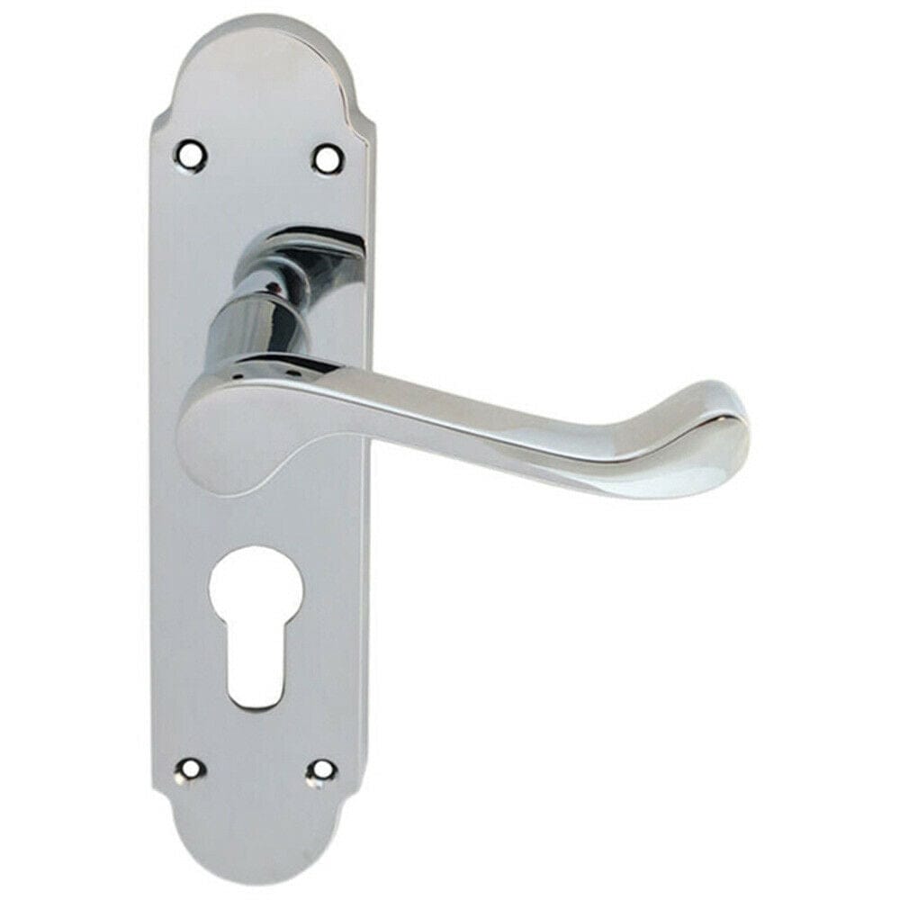 Loops PAIR Victorian Upturned Lever on Euro Lock Backplate 170 x 42 Polished Chrome