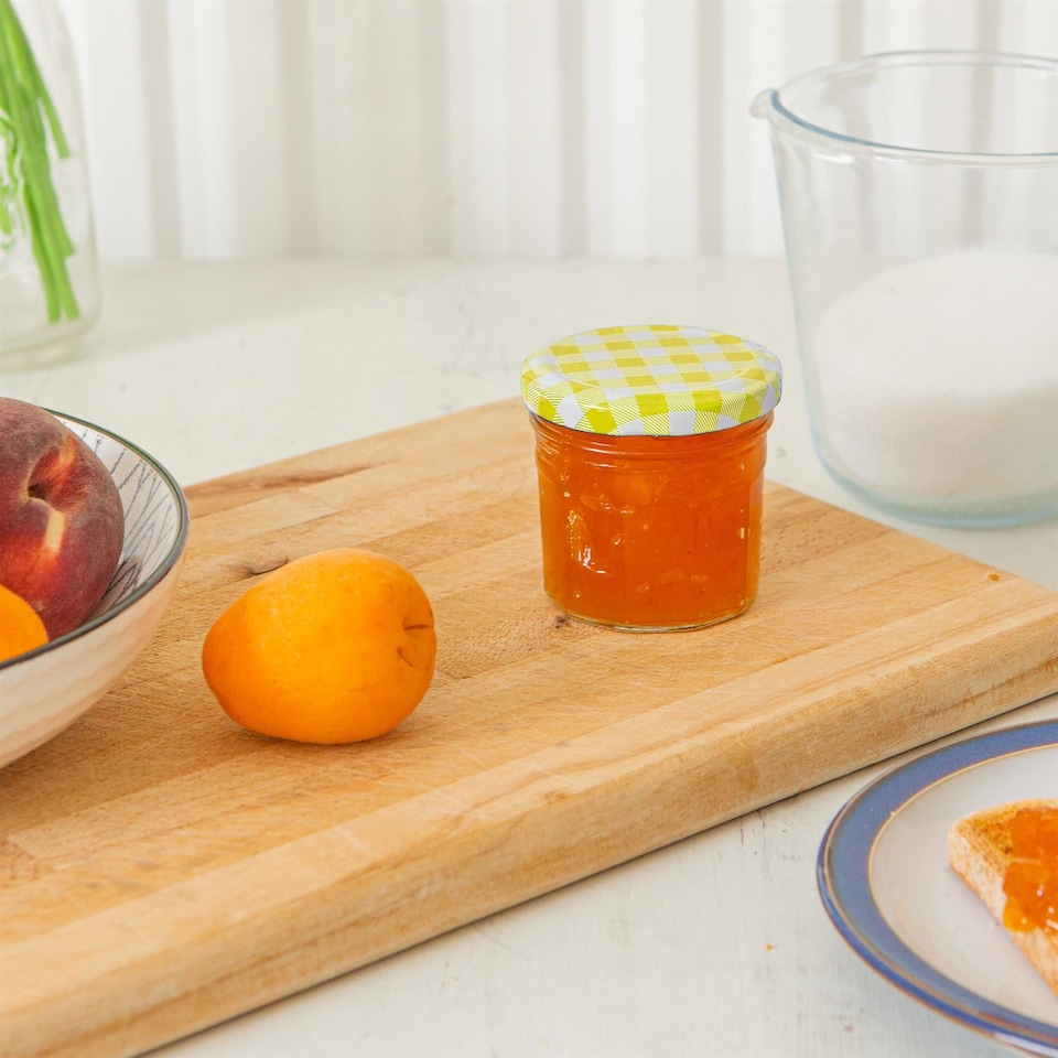 image 1 of Argon Tableware Glass Jam Jars with Yellow Gingham Lids - 90ml - Pack of 6