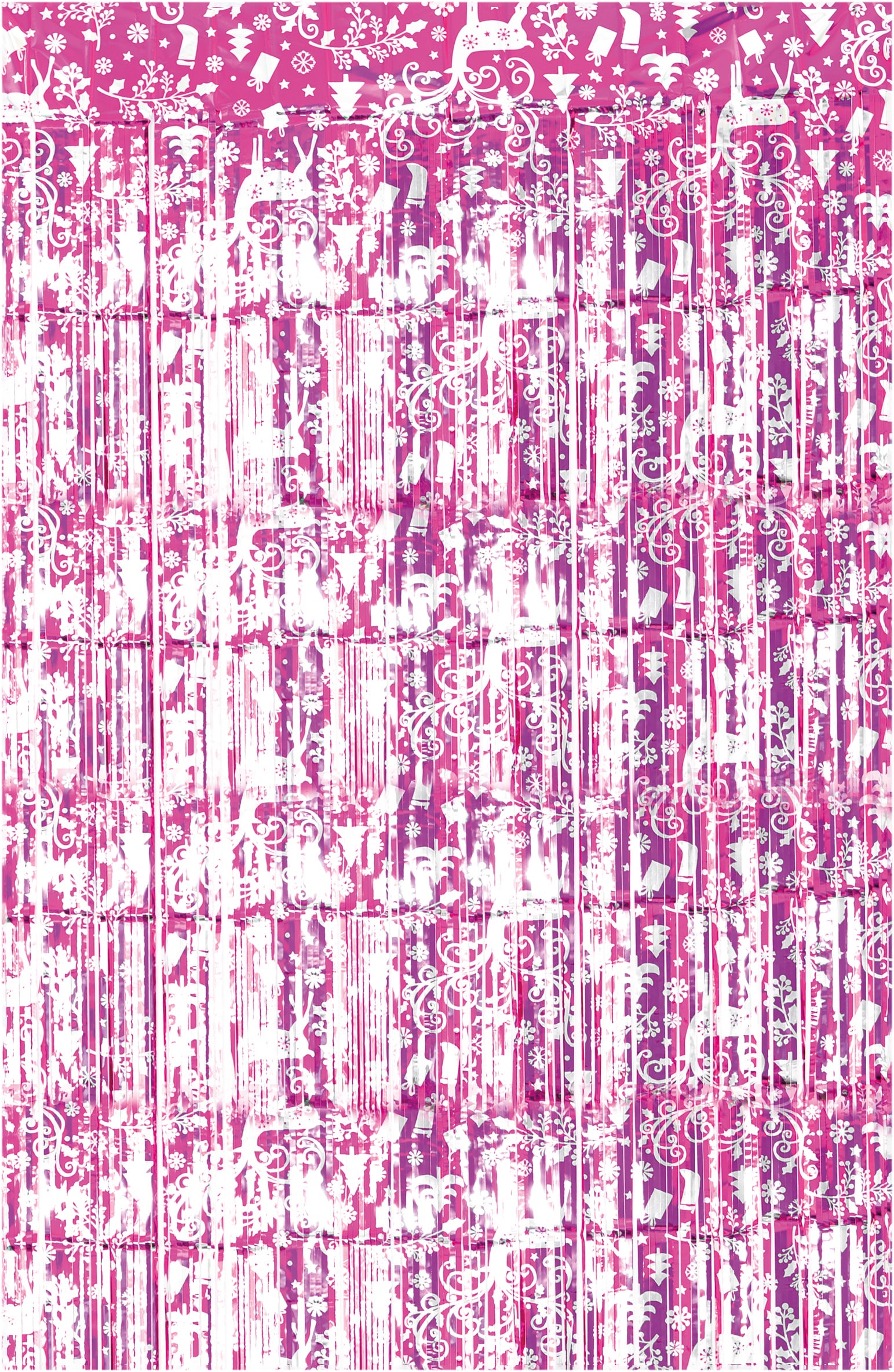 Netagon Shimmer Tinsel Curtain Reindeer Christmas Tree Design 3M x 1M Pink