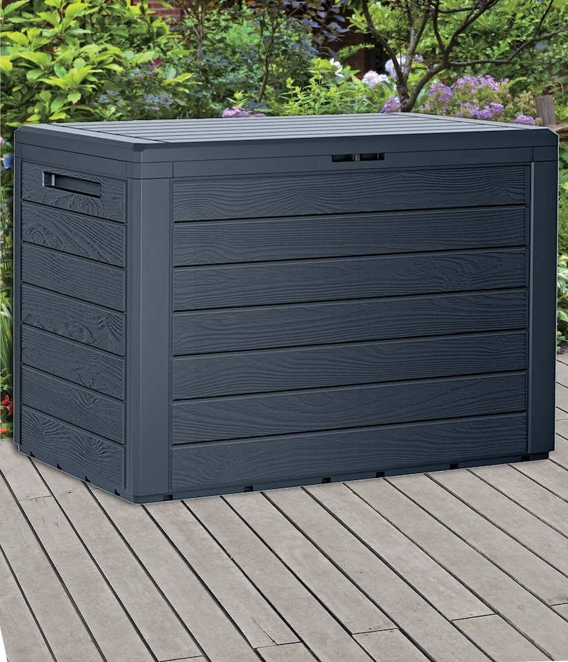 image 1 of 190L Outdoor Polypropene Storage Box Garden with Lid Horizontal Stripes | Black | 1