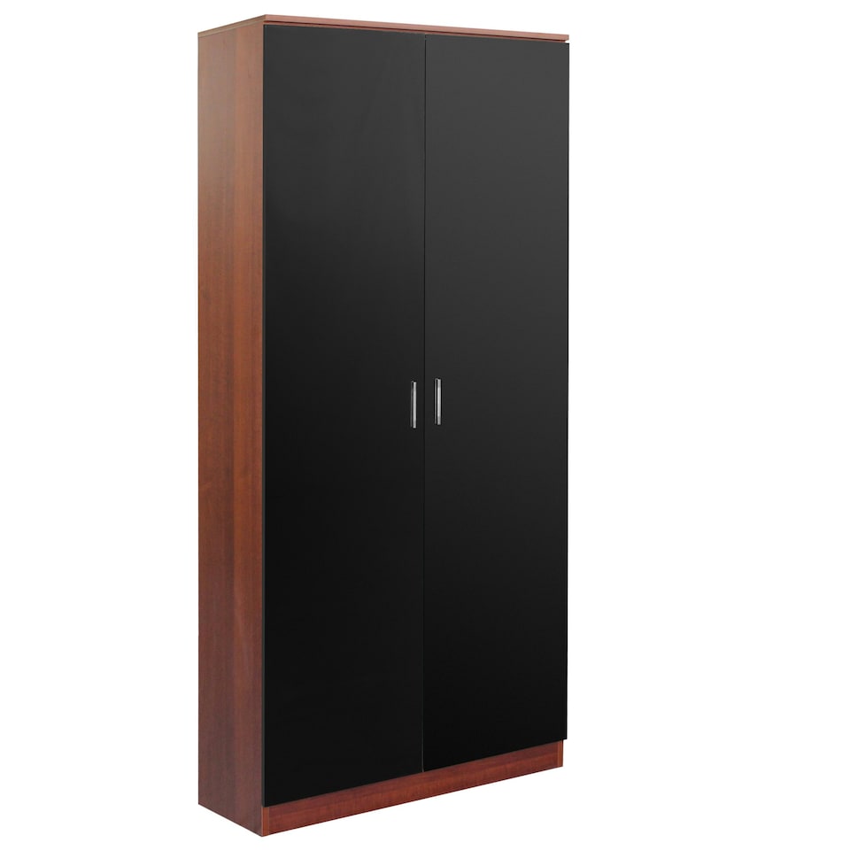 image 1 of Modern 2-Door Wardrobe, High Gloss Finish In Walnut and Black Black | Walnut