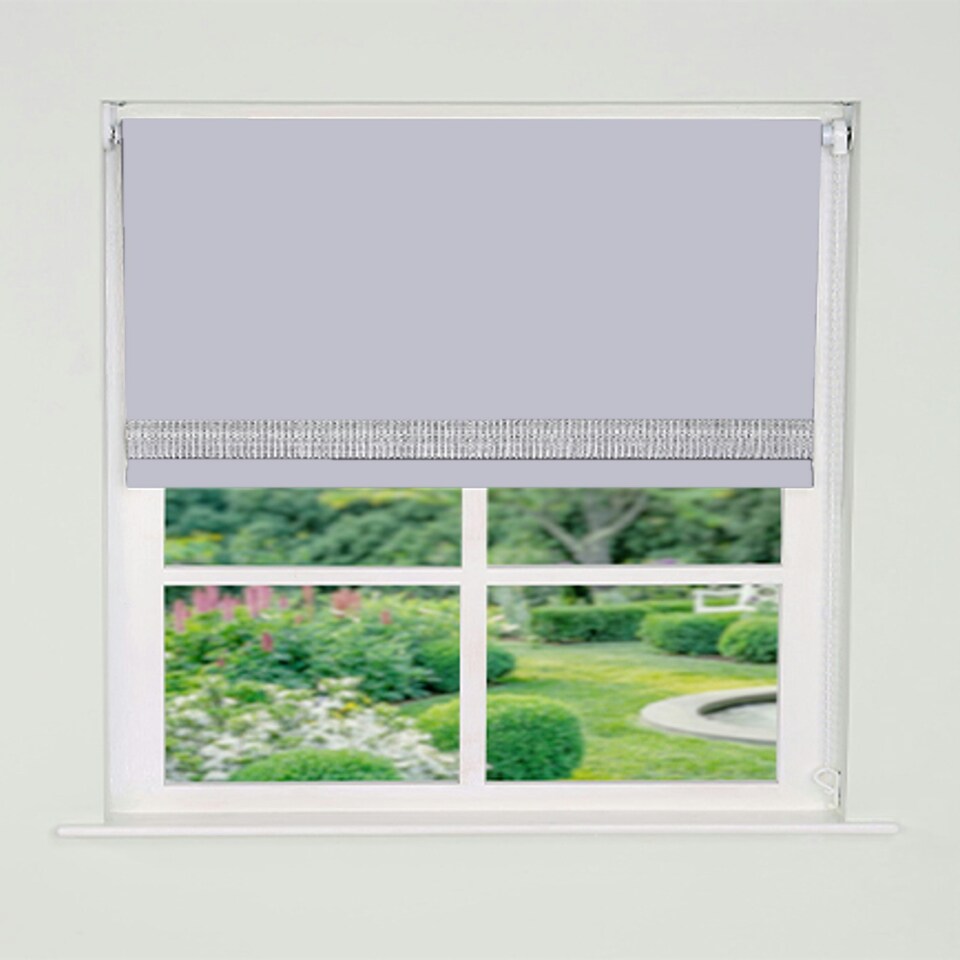 image 1 of 160cm White Straight Diamante Edge Border Roller Blind | White | White