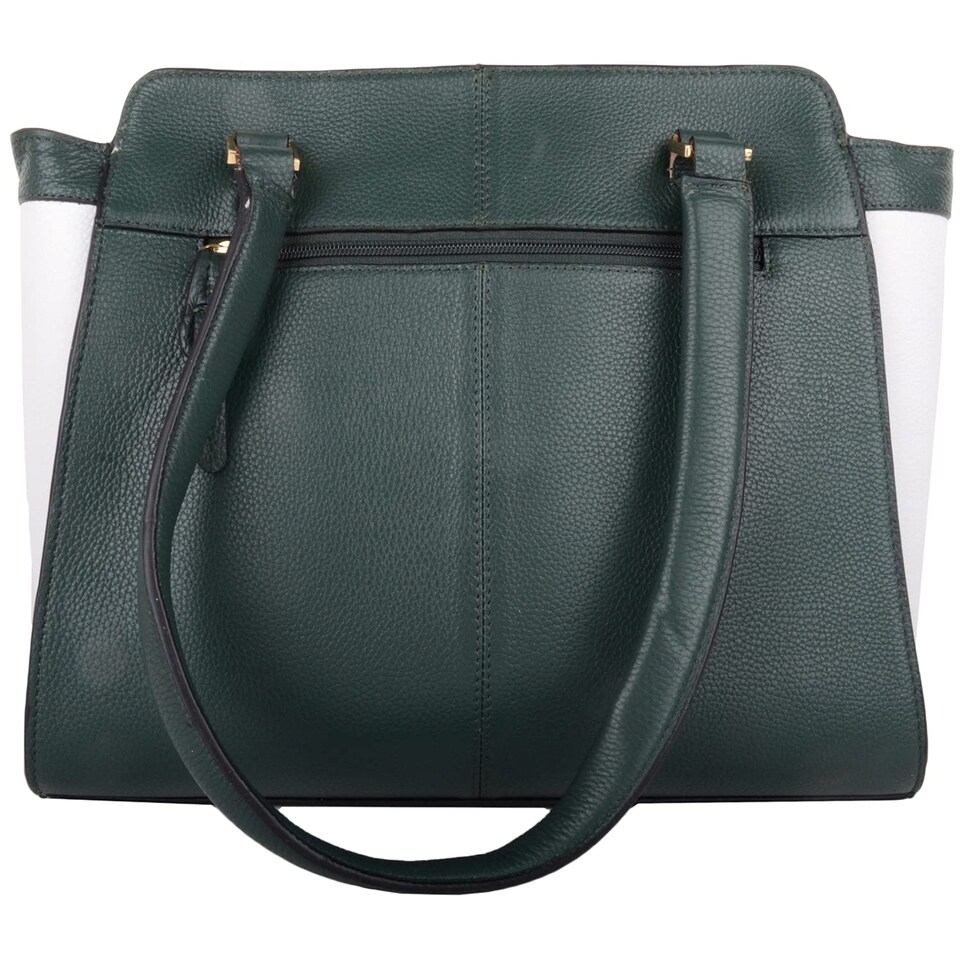 image 1 of London Leathergoods Womens Premium Large Leather Handbag Shoulder Bag with Contrasting Colours | Green | Green/White