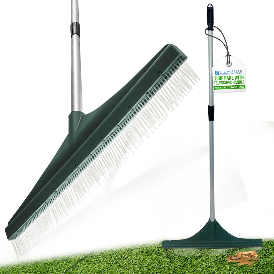 image 1 of Telescopic Artificial Grass Brush with Stainless Steel Handle Turf Rake and Garden Broom for Fake Lawns