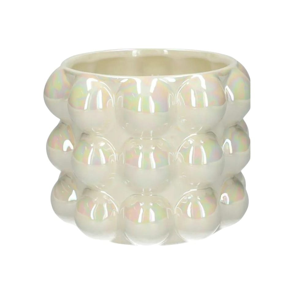 image 1 of Sand Pearl Finish Bubble Indoor Plant Pot Cream