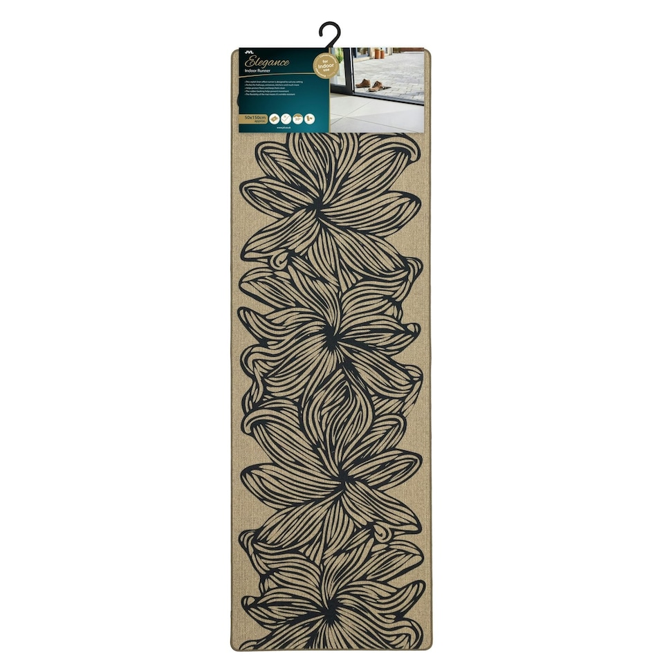 image 1 of JVL Elegance Machine Washable Entrance Runner Doormat, 50x150cm - Flowers